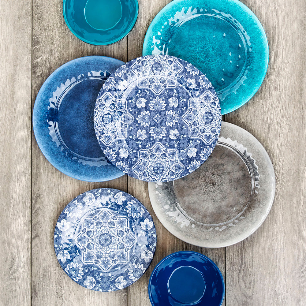 Atlantic Blue Melamine Dinner & Side Plate Set