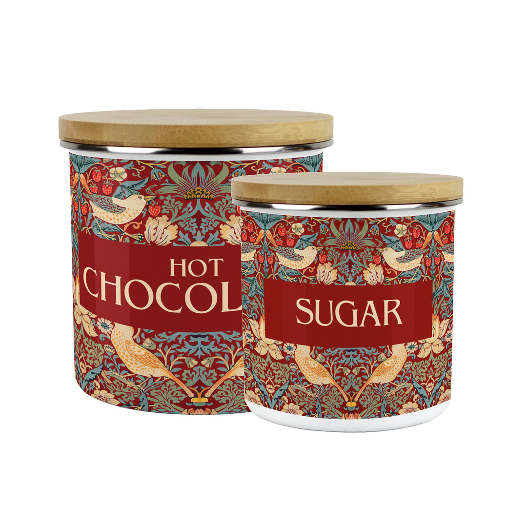 Purely Home Strawberry Thief Enamel Kitchen Canisters - Red