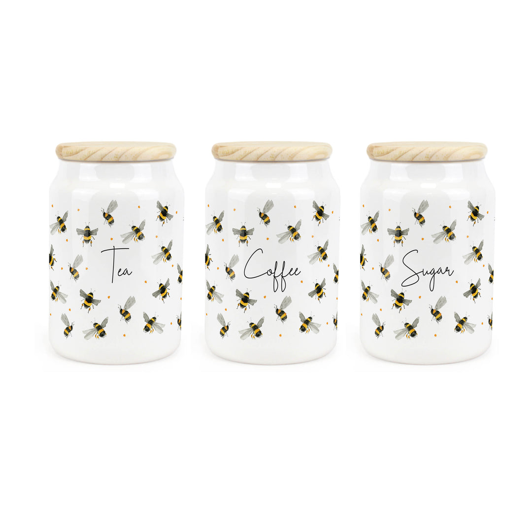Purely Home Scattered Bees Ceramic Tea, Coffee & Sugar Canister Set