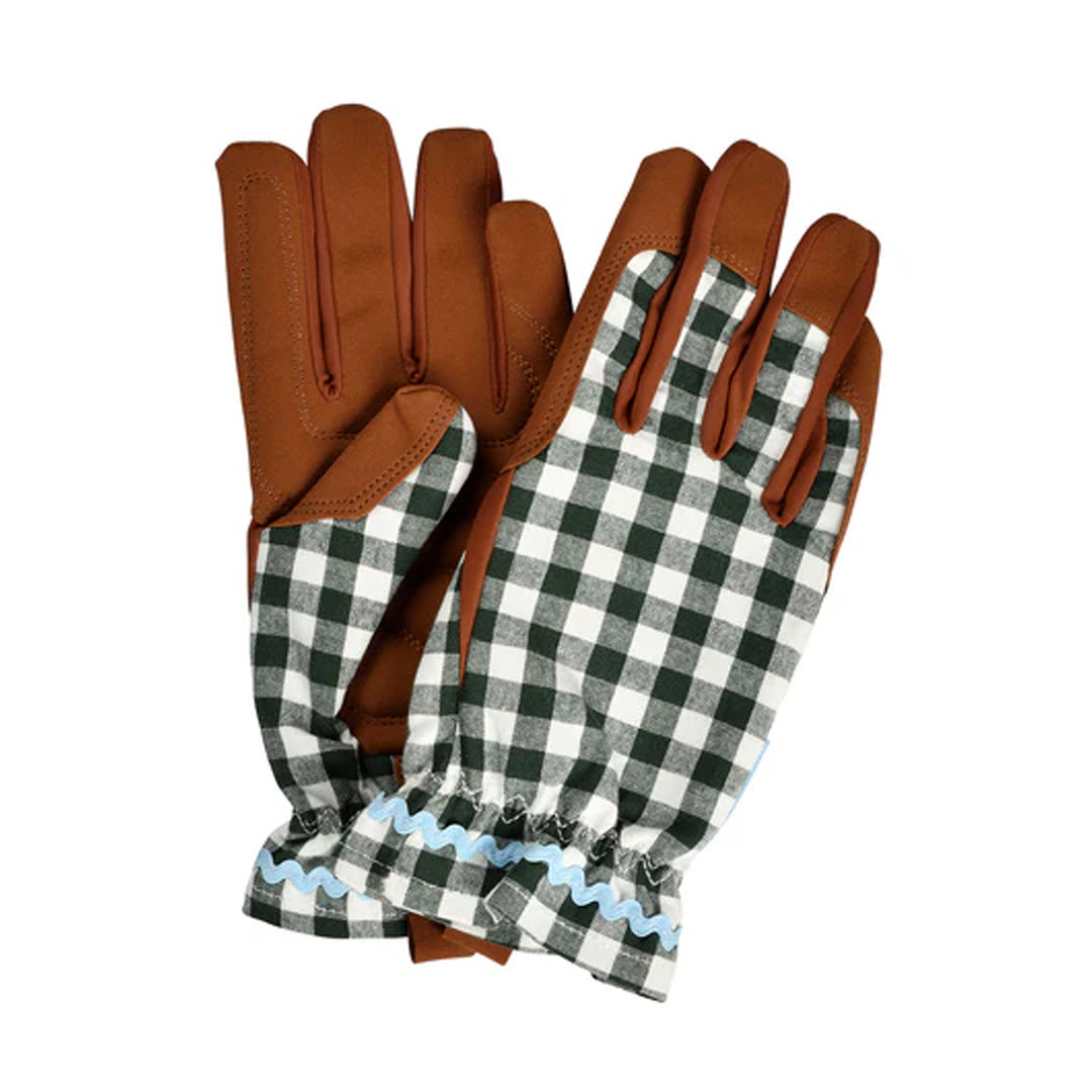 Burgon & Ball Gingham Check Gardening Gloves - Heritage Green