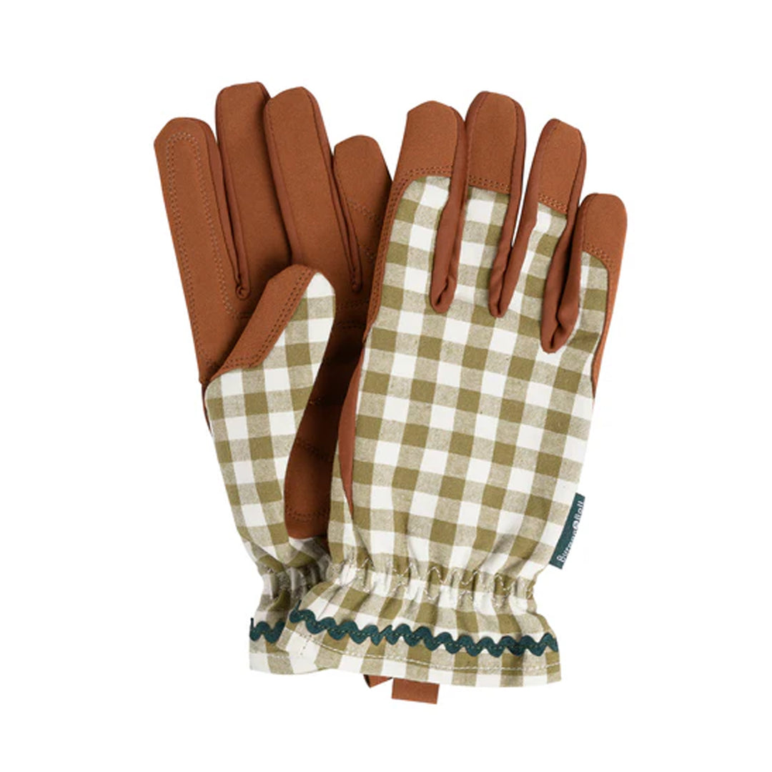 Burgon & Ball Gingham Check Gardening Gloves - Olive Green