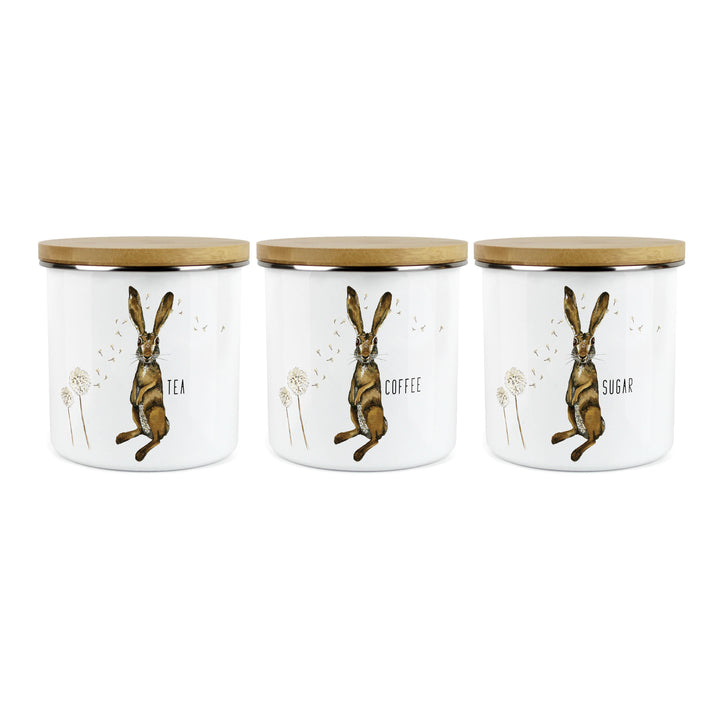 Purely Home Hare & Dandelions Enamel Tea, Coffee & Sugar Canister Sets