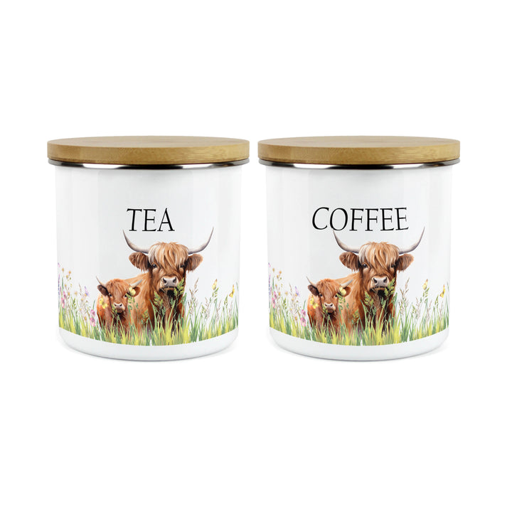 Purely Home Highland Cow & Calf Enamel Kitchen Canister Sets