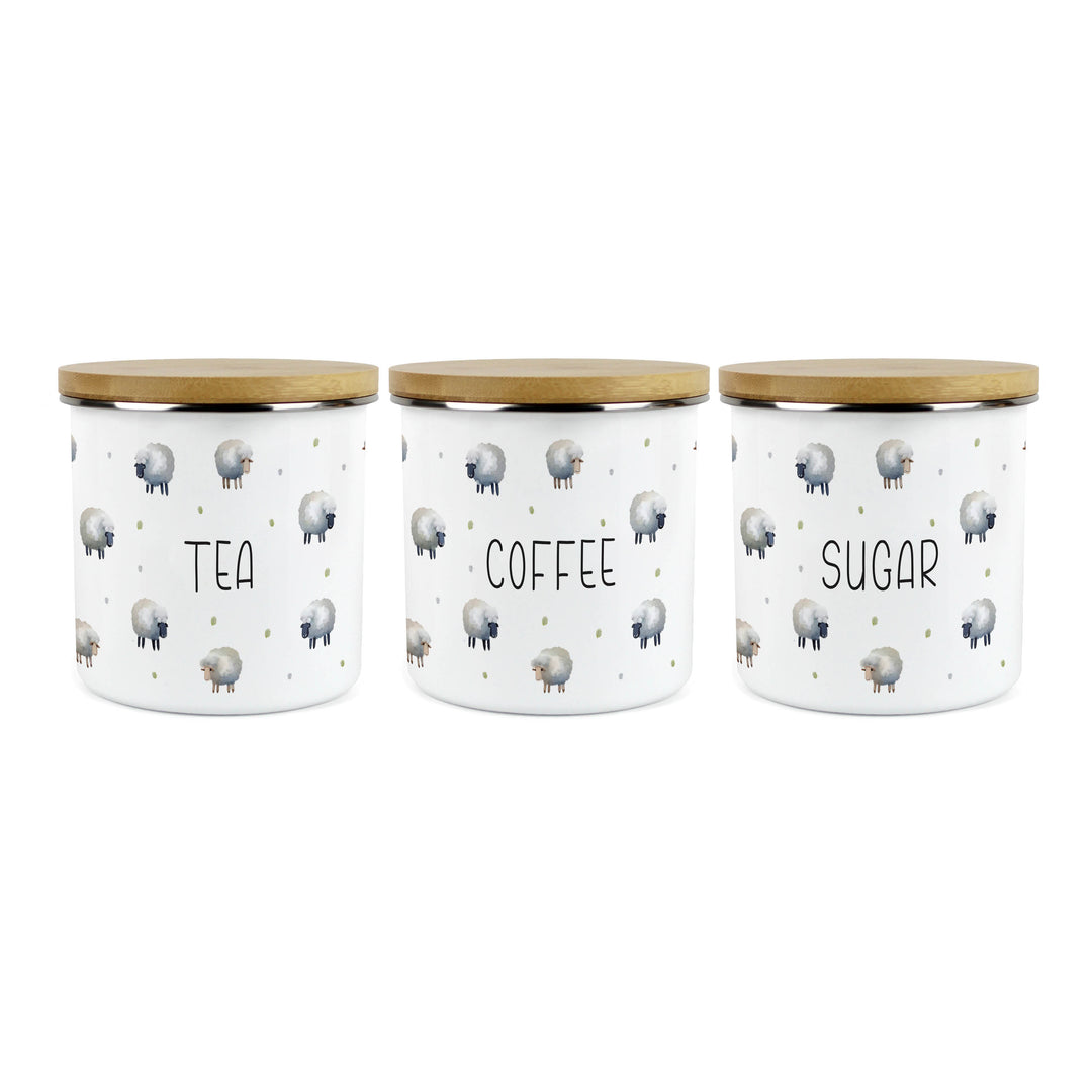 Purely Home Spring Sheep Enamel Tea, Coffee & Sugar Canister Sets