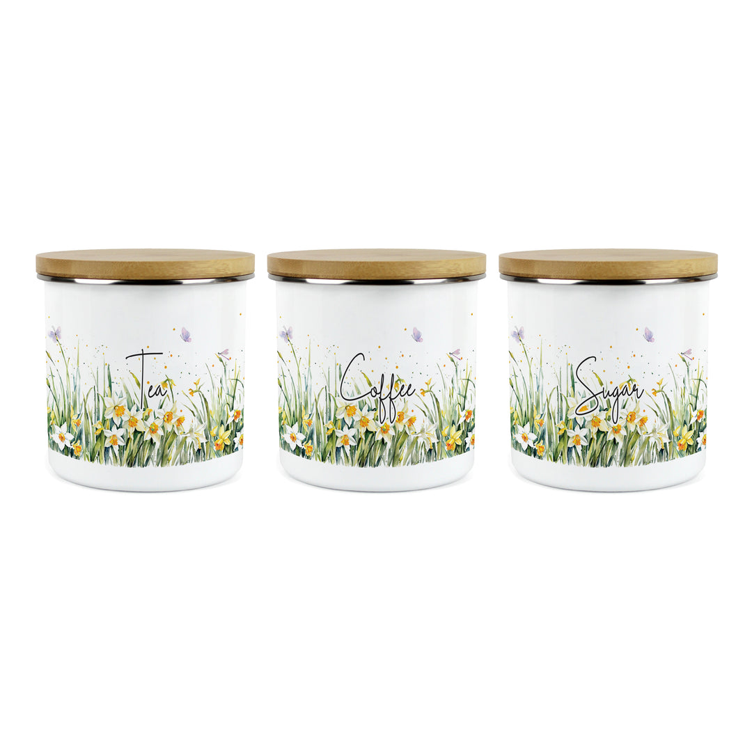 Purely Home Spring Daffodils Enamel Tea, Coffee & Sugar Canister Sets