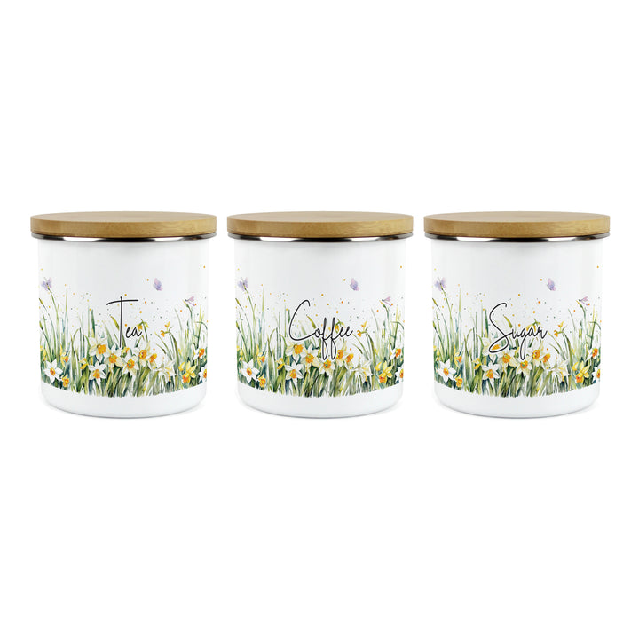 Purely Home Spring Daffodils Enamel Tea, Coffee & Sugar Canister Sets