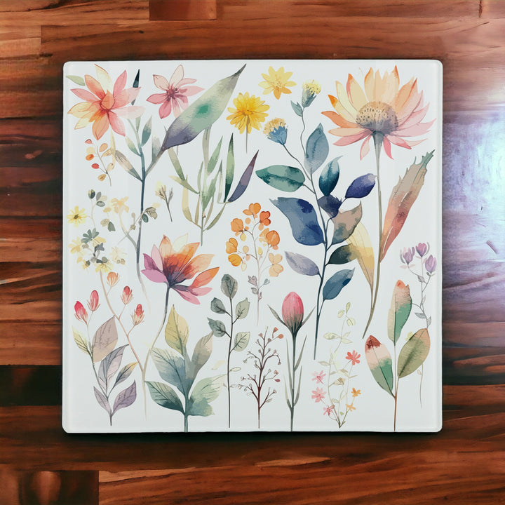 Purely Home Pastel Flowers Glass Worktop Protector