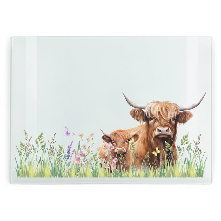 Purely Home Highland Cow & Calf Glass Worktop Protector