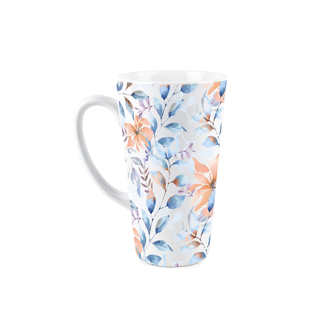 Purely Home Blue & Orange Floral Ceramic Latte Mugs