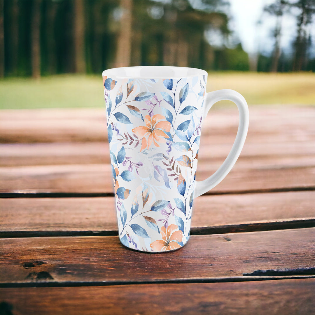 Purely Home Blue & Orange Floral Ceramic Latte Mugs