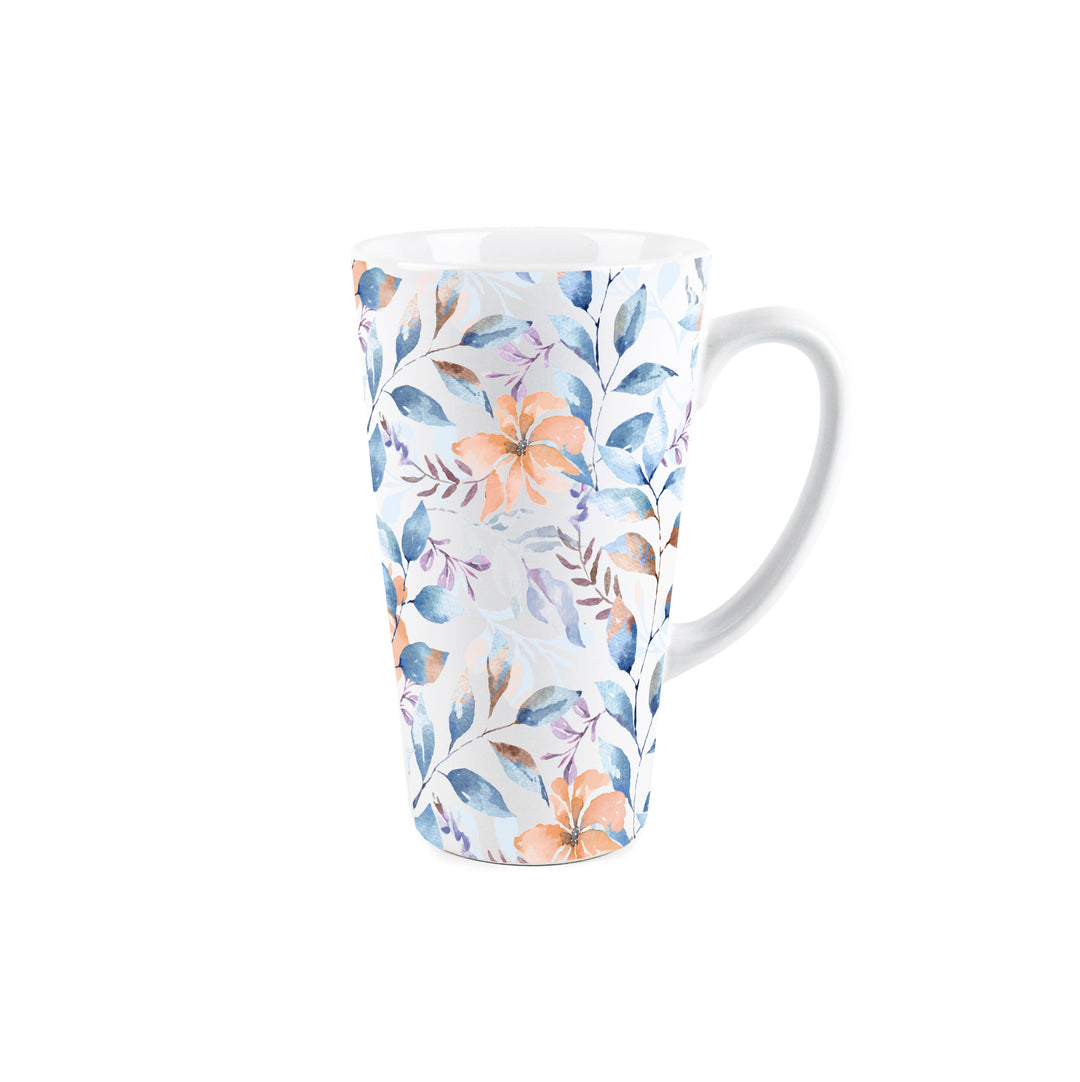 Purely Home Blue & Orange Floral Ceramic Latte Mugs