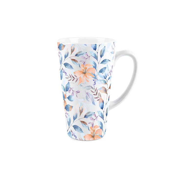 Purely Home Blue & Orange Floral Ceramic Latte Mugs