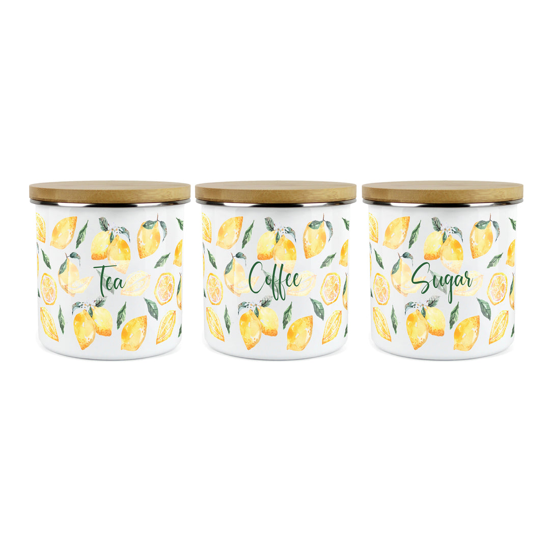 Purely Home Lemons Enamel Tea, Coffee & Sugar Canister Set