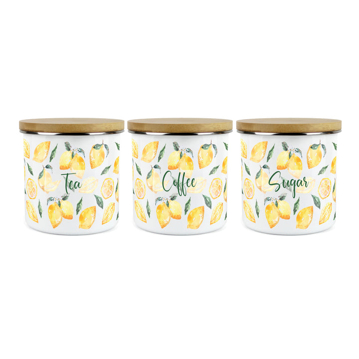 Purely Home Lemons Enamel Tea, Coffee & Sugar Canister Set