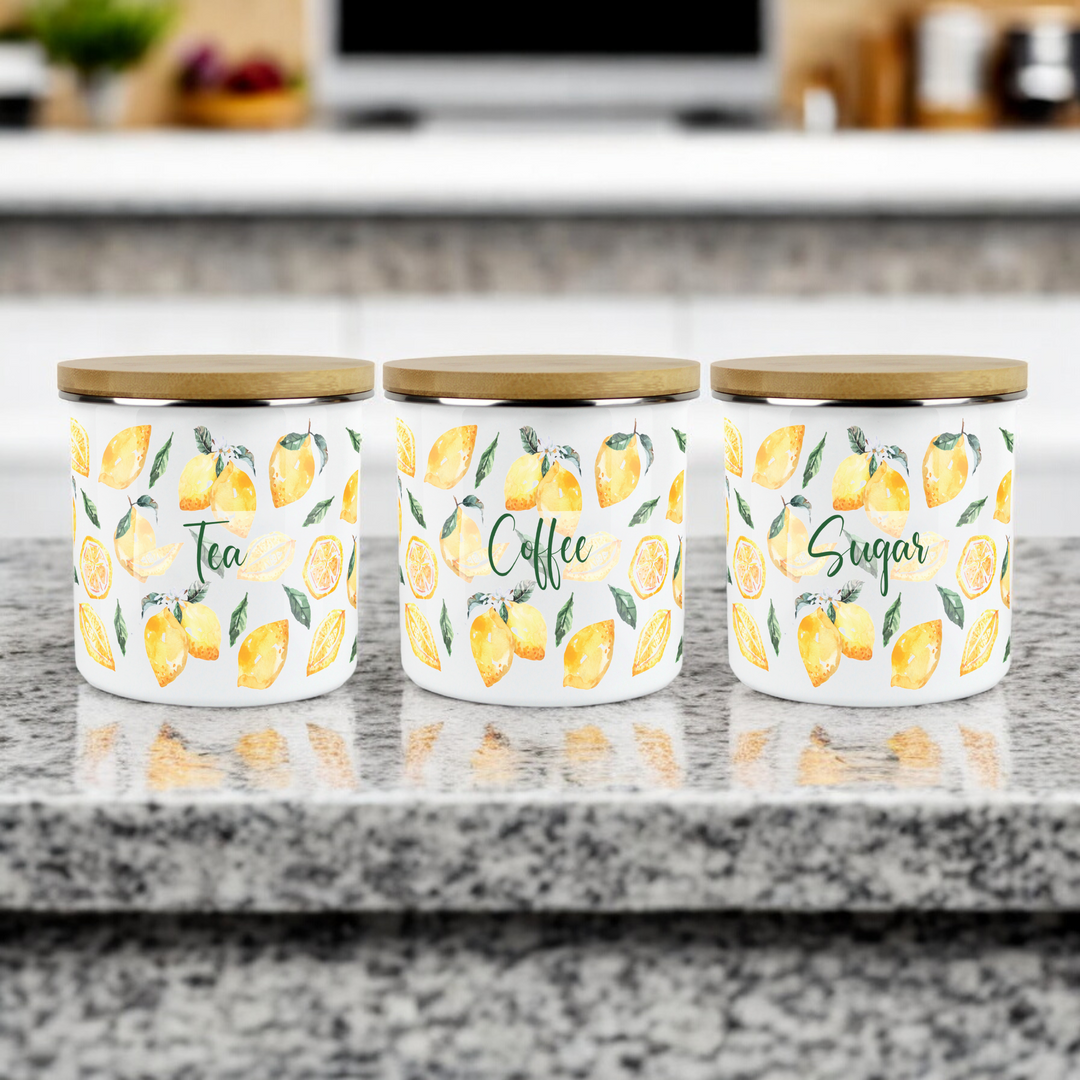 Purely Home Lemons Enamel Tea, Coffee & Sugar Canister Set