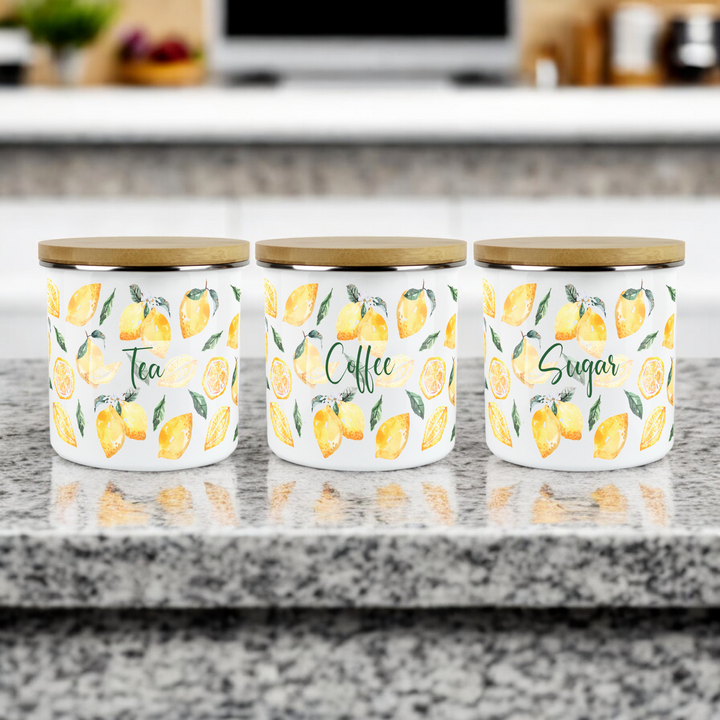 Purely Home Lemons Enamel Tea, Coffee & Sugar Canister Set