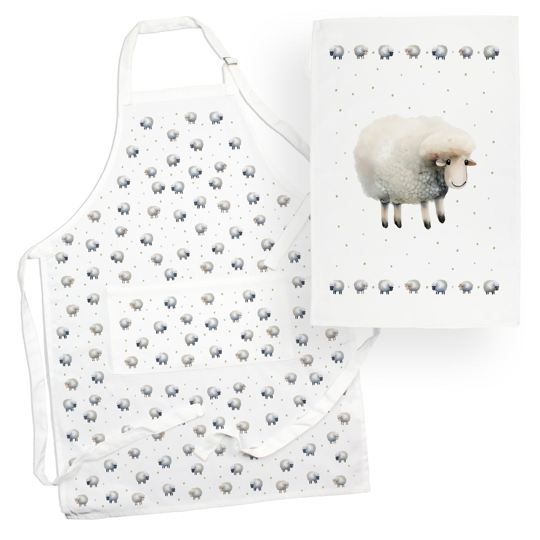 Purely Home Spring Sheep Apron & Tea Towel Set