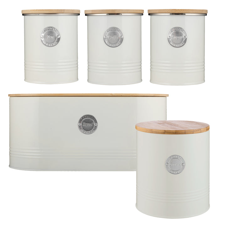 Typhoon Living Cream Tea, Coffee, Sugar, Bread Bin & Biscuit Tin Set
