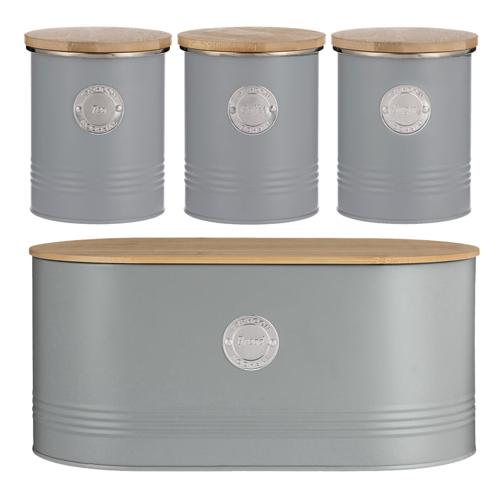 Typhoon Living Grey Tea, Coffee, Sugar & Bread Bin Set