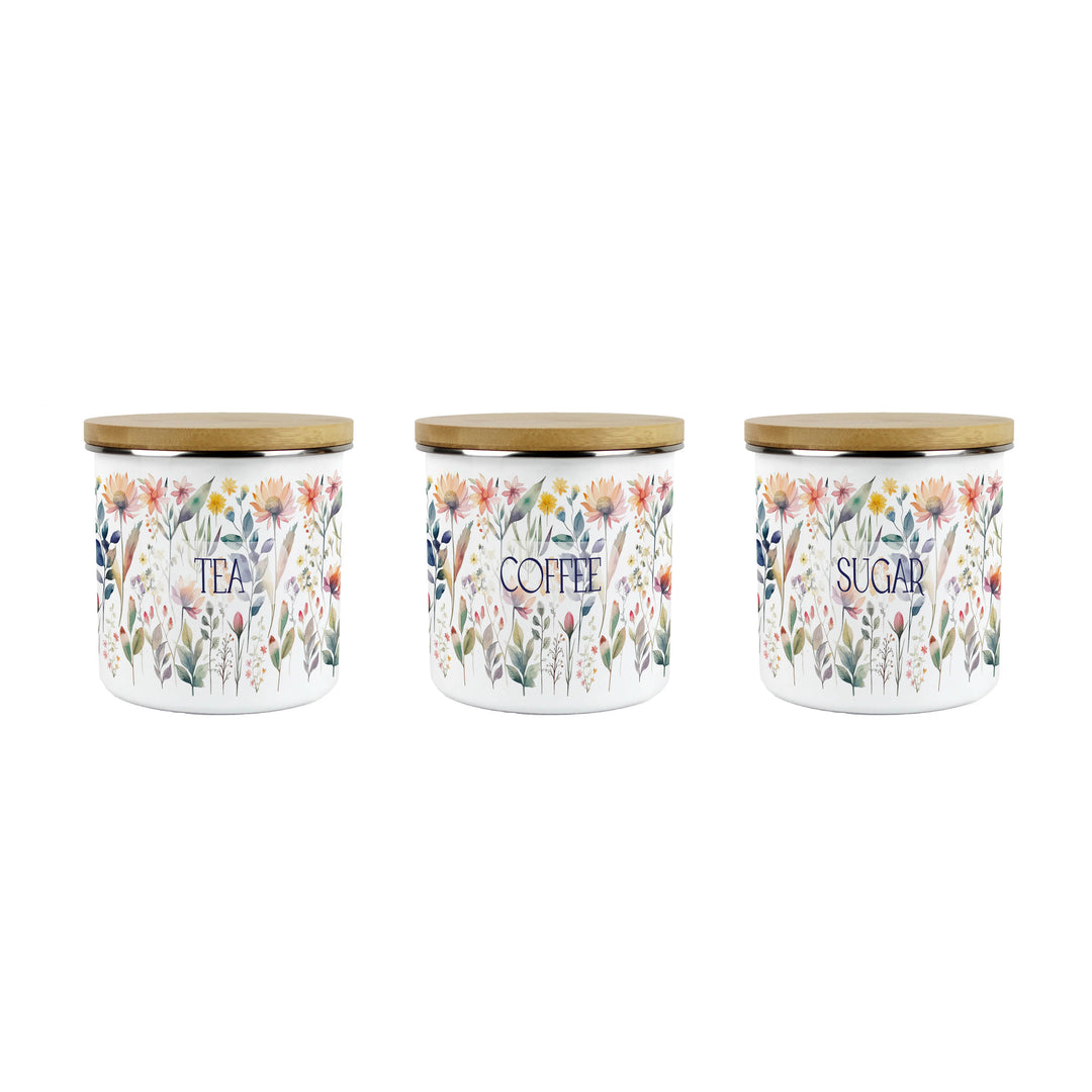 Purely Home Pastel Flowers Enamel Tea, Coffee & Sugar Canister Set