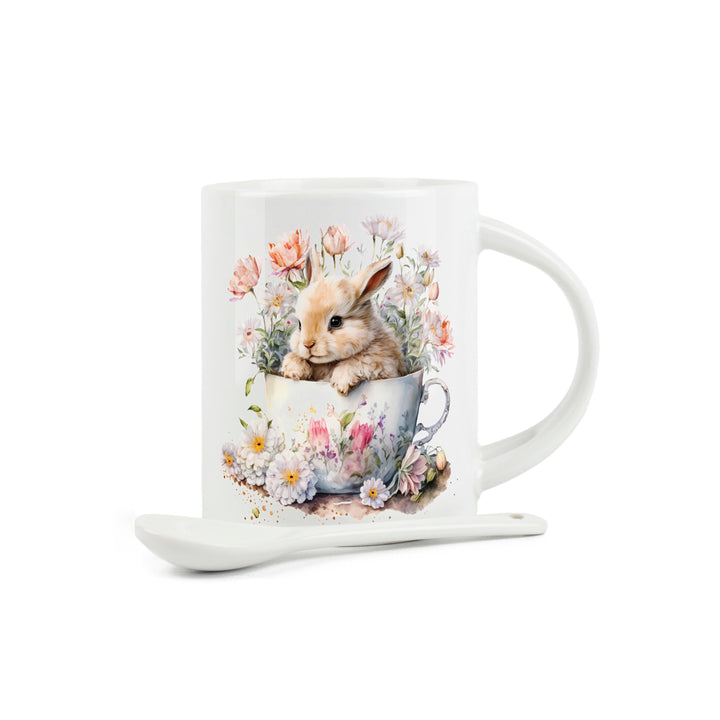Purely Home Teacup Bunny Ceramic Mug With Spoon