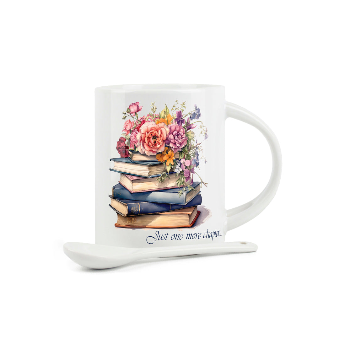 Purely Home Floral Books Ceramic Mug With Spoon