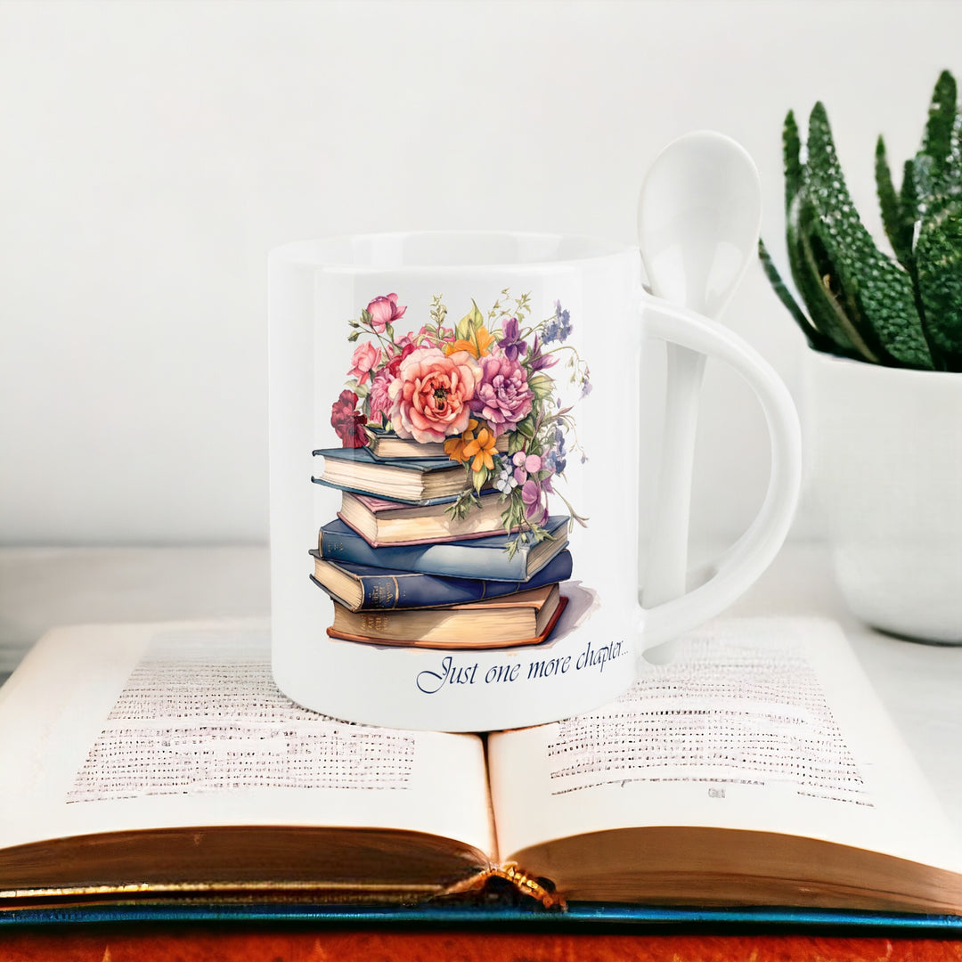 Purely Home Floral Books Ceramic Mug With Spoon