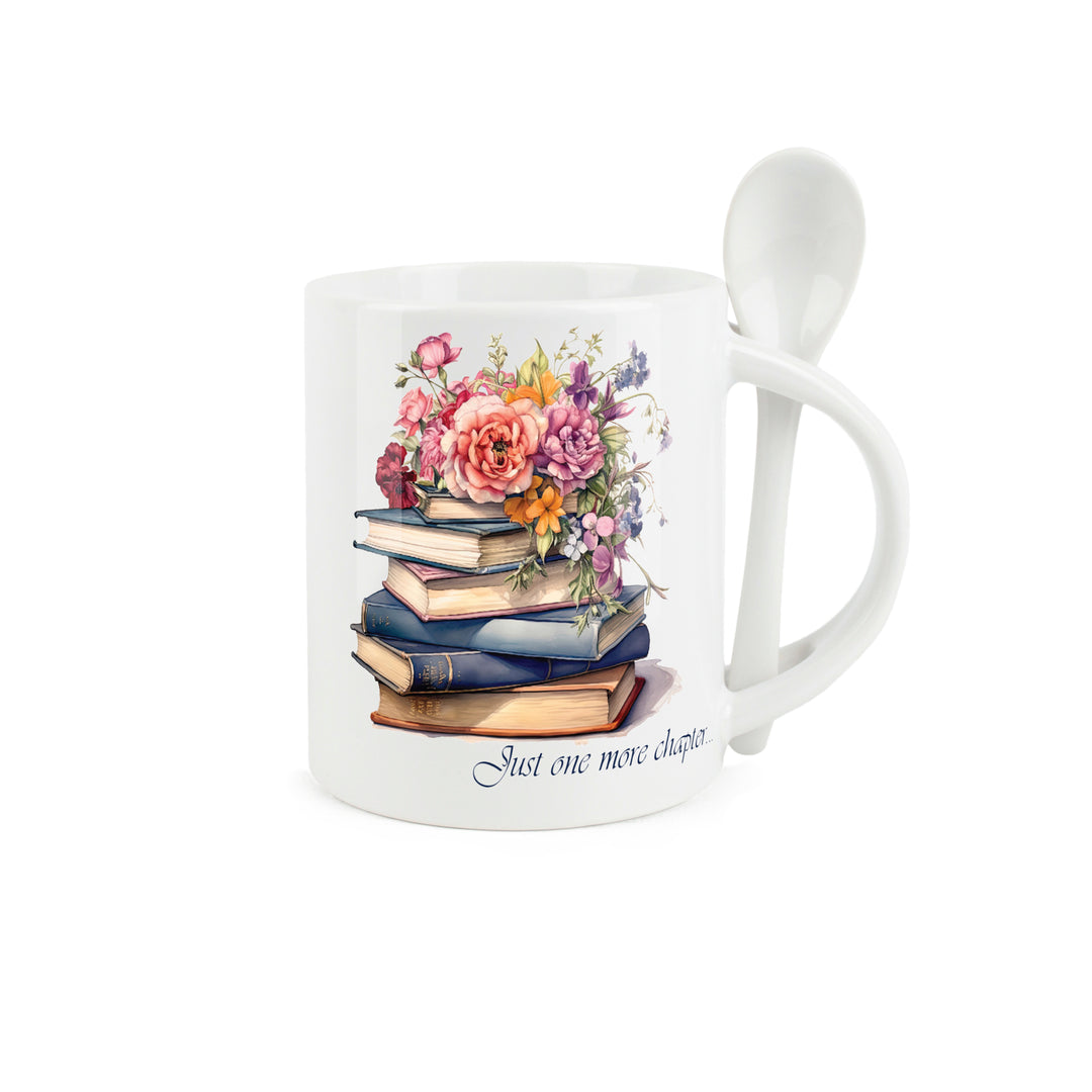 Purely Home Floral Books Ceramic Mug With Spoon
