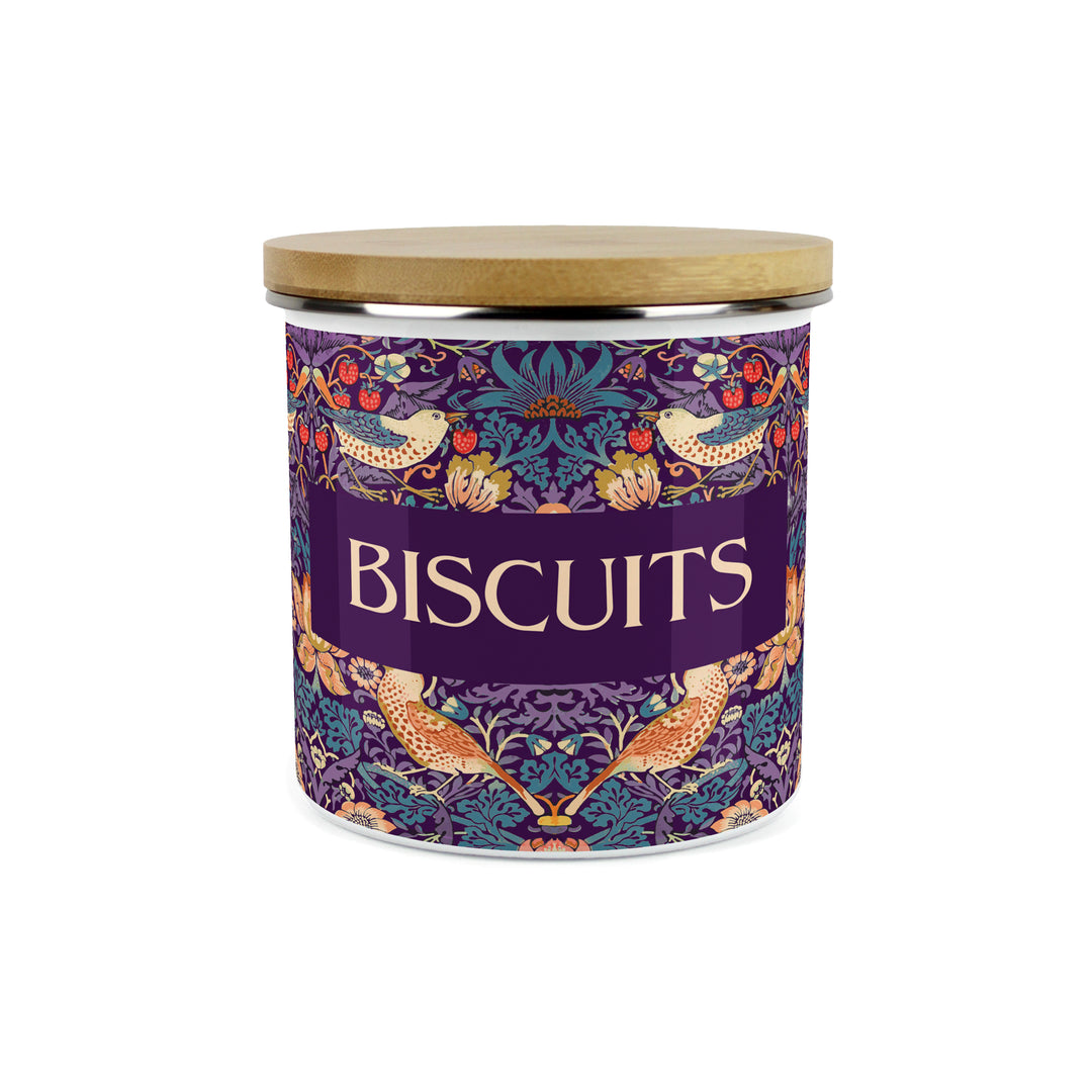 Purely Home Strawberry Thief Enamel Biscuit Canister - Purple