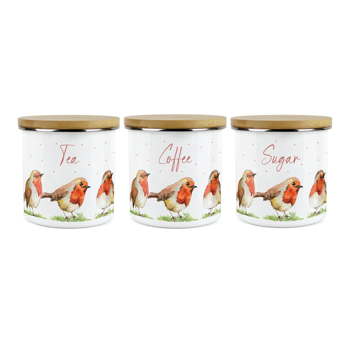 Purely Home English Robins Enamel Tea, Coffee & Sugar Canister Sets