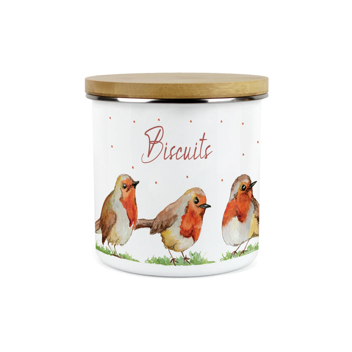 Purely Home English Robins Enamel Biscuit Canister