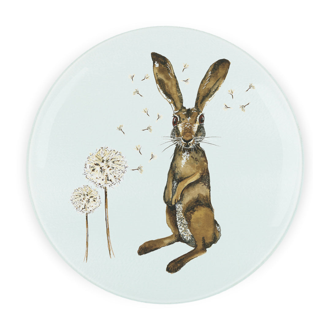 Purely Home Hare & Dandelions Round Glass Worktop Protector