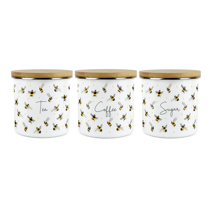 Purely Home Scattered Bees Enamel Tea, Coffee & Sugar Canister Sets
