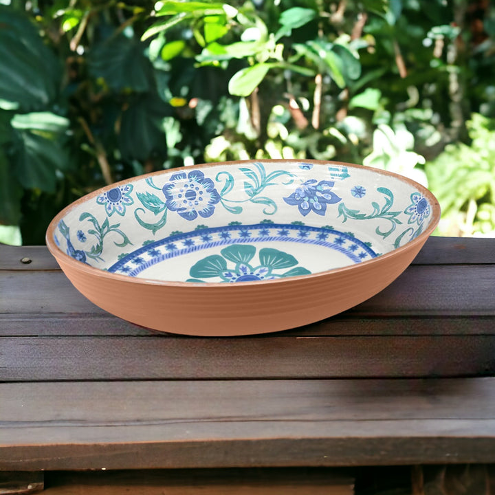Turquoise Floral Melamine Oval Serve Bowl