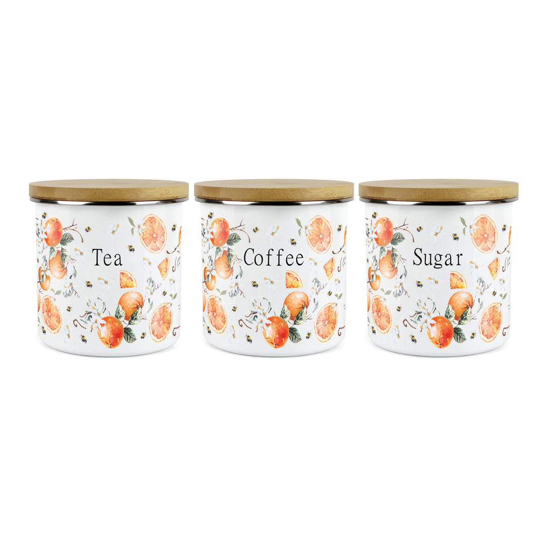 Purely Home Tangerines Enamel Tea, Coffee & Sugar Canister Sets