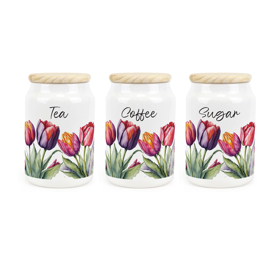 Purely Home Tulips Ceramic Tea, Coffee & Sugar Canister Set
