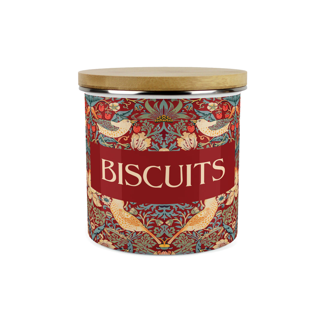 Purely Home Strawberry Thief Enamel Biscuit Canister - Red