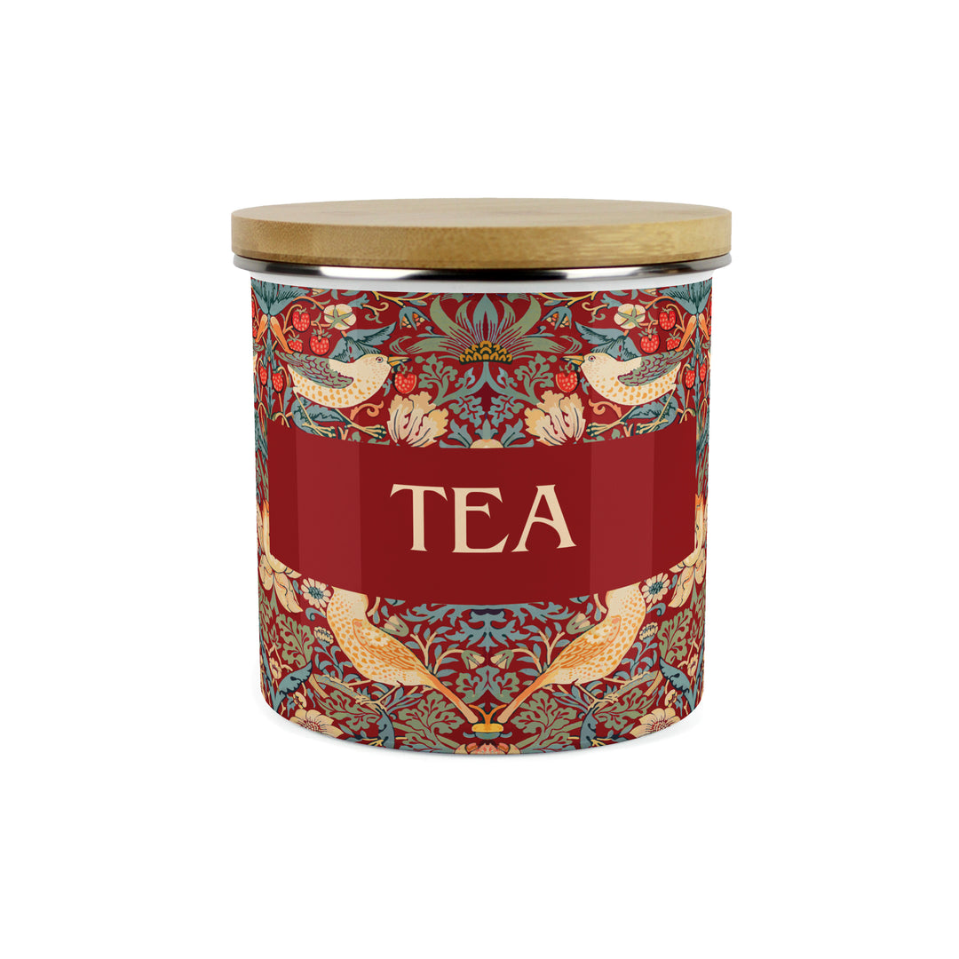 Purely Home Strawberry Thief Enamel Kitchen Canisters - Red
