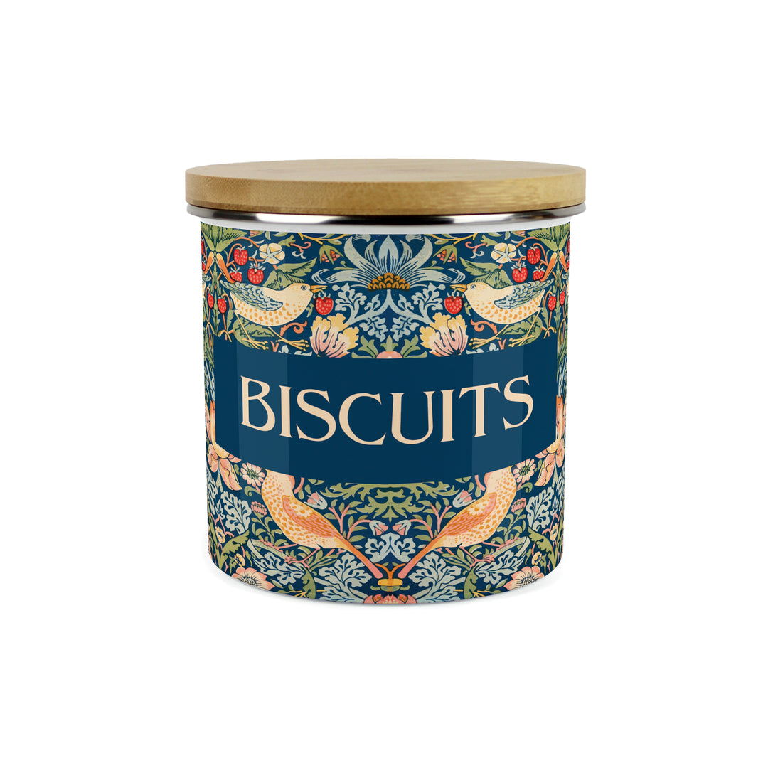 Purely Home Strawberry Thief Enamel Biscuit Canister - Blue