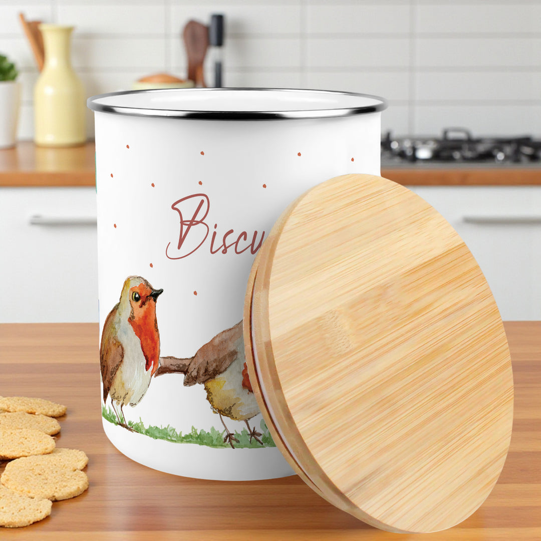 Purely Home English Robins Enamel Biscuit Canister