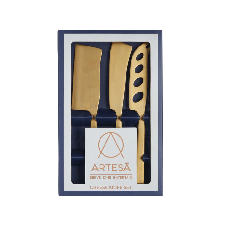 Brass coloured cheese knife set of 3