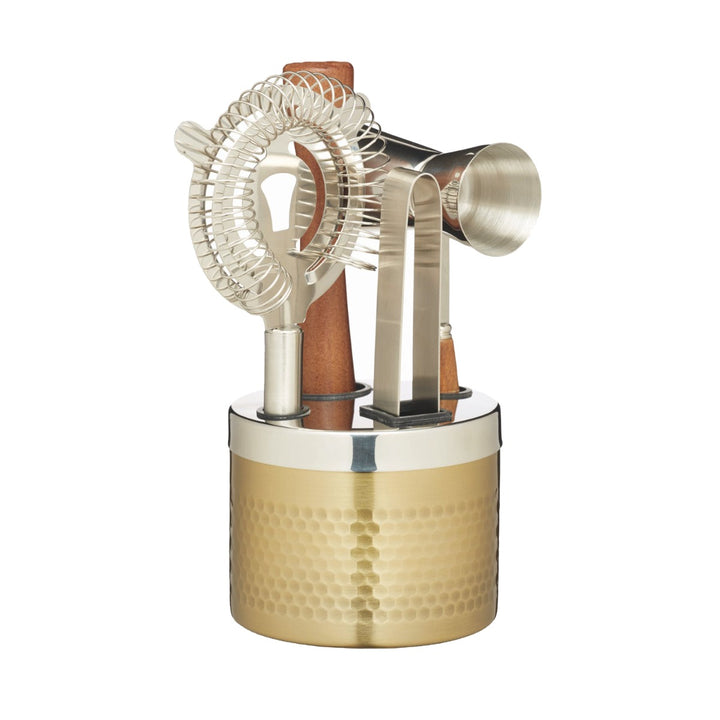 BarCraft Hammered Brass Cocktail Tool Set