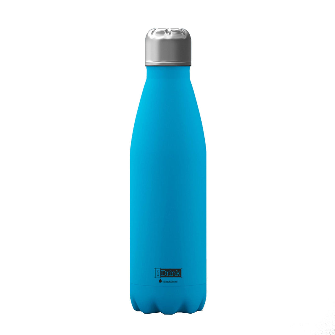 Blue insulated flask with a leakproof screw cap