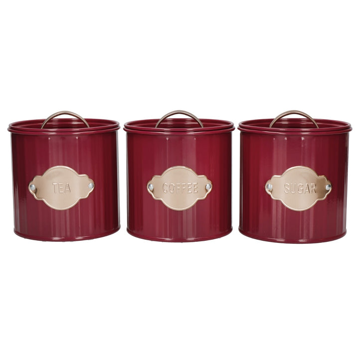 KitchenCraft Burgundy Tea, Coffee & Sugar Storage Canister Set