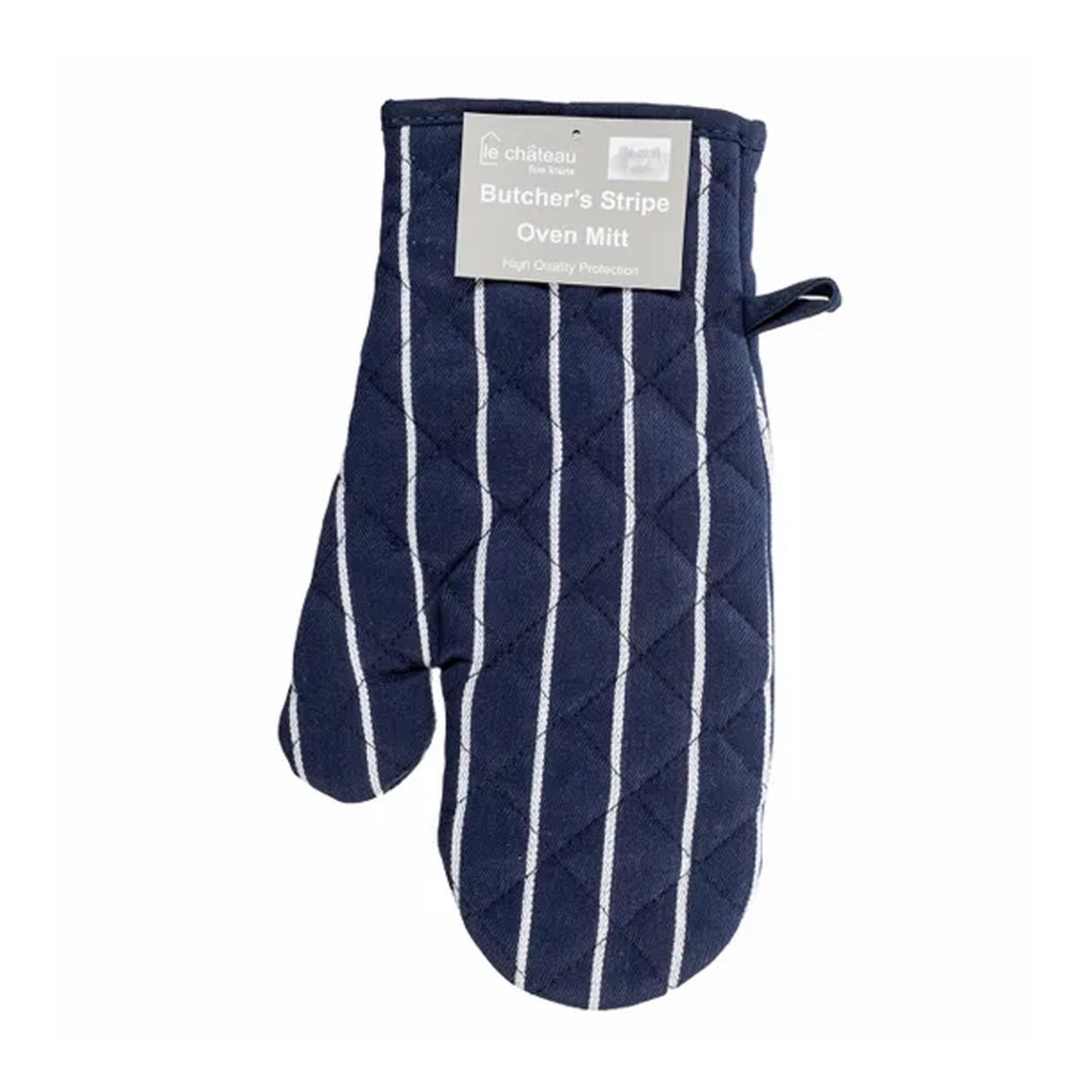 Le Chateau Butcher's Stripe Oven Gauntlet - Navy