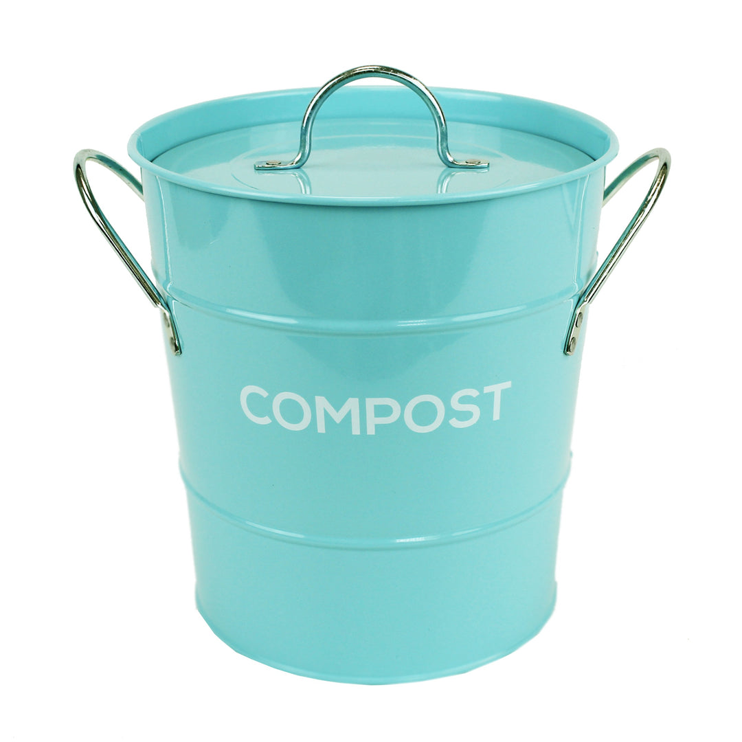 Metal Compost Pail - Light Blue