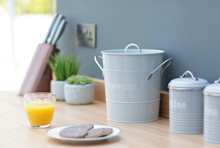 Metal Compost Pail - Light Grey