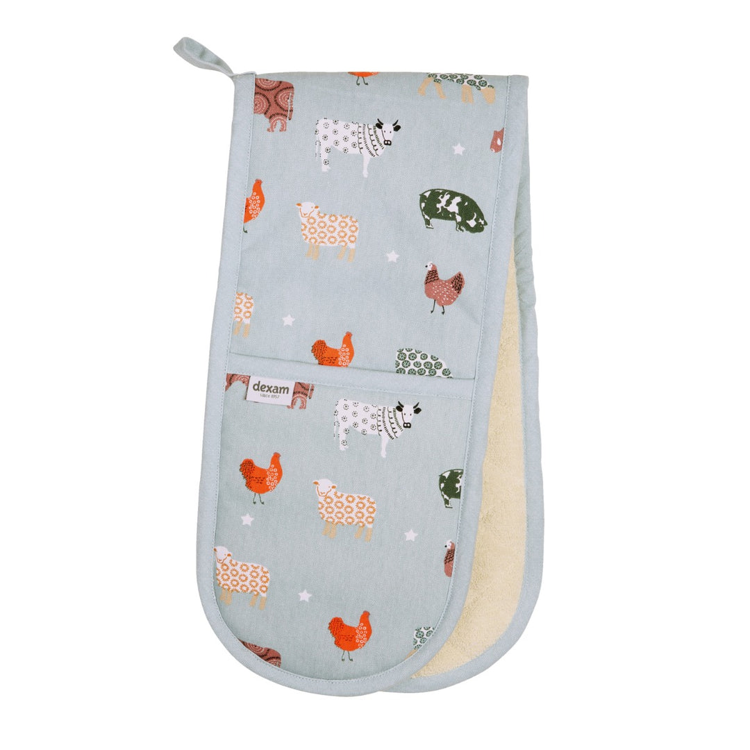 Dexam Blue Farmyard Double Oven Glove