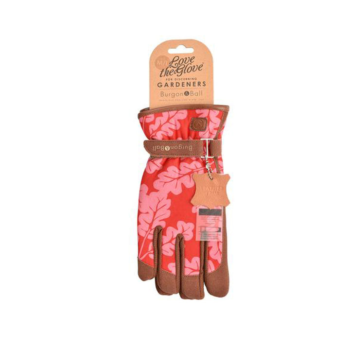 Burgon & Ball 'Love The Glove' Poppy Oak Leaf Gardening Gloves - 2 Sizes