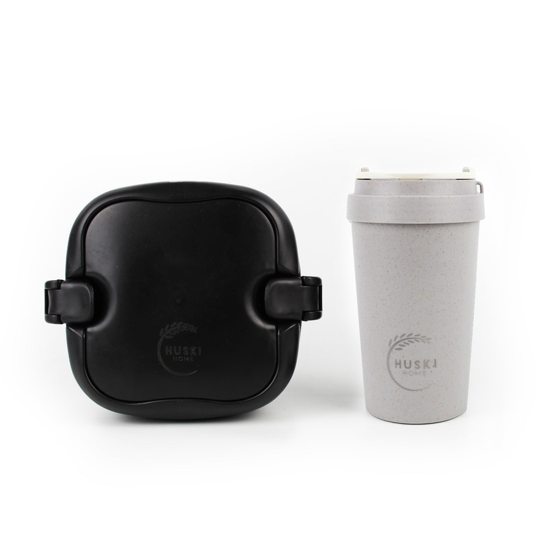 Huski Home Grey & Black Rice Husk Travel Cup and Lunch Box Set